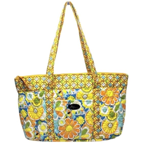 She's Got Baggage Large Yellow Print Multi-Pocket Sunflower Tote Bag - Picture 1 of 16